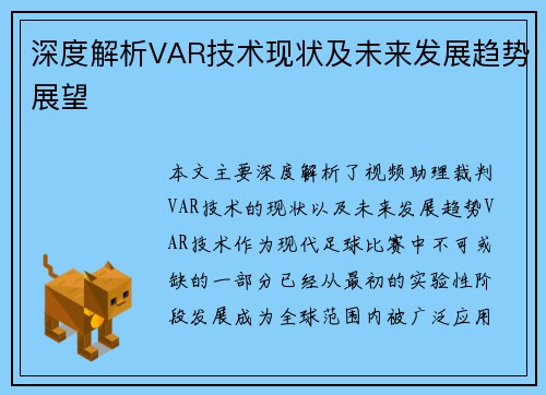 深度解析VAR技术现状及未来发展趋势展望 深度解析VAR技术现状及未来发展趋势展望