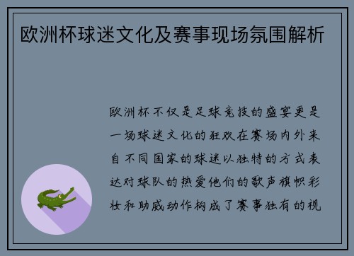 欧洲杯球迷文化及赛事现场氛围解析
