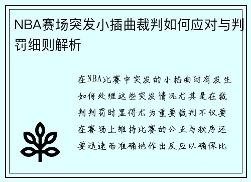 NBA赛场突发小插曲裁判如何应对与判罚细则解析